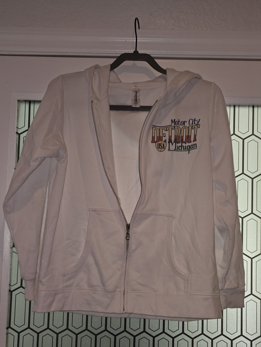 Detroit Motor City Zip-Up Hoodie Jacket - White